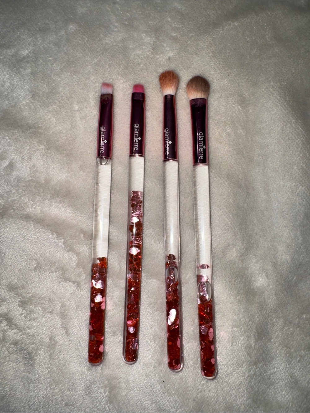 Glamierre Pink Heart Glitter Liquid Handle Makeup Brush Set - 4 Pieces